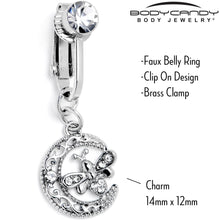 Load image into Gallery viewer, Clear Gem Lunar Dragonfly Fake Clip On Belly Ring