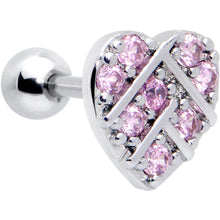 Load image into Gallery viewer, 16G 1/4 Pink CZ Gem Lattice Heart Cartilage Tragus Earring