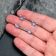 Load image into Gallery viewer, 14G 9/16 Pink Gem Heart Butterfly Purple Barbell Nipple Ring Set