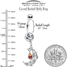 Load image into Gallery viewer, Orange Clear Gem Constellation Moon Dangle Belly Ring