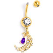将图片加载到图库查看器,Purple Gem Gold Tone Constellation Moon Dangle Belly Ring