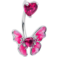Load image into Gallery viewer, Pink CZ Gem Butterfly Love Heart Double Mount Belly Ring
