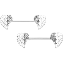 Load image into Gallery viewer, 14G 9/16 White Heavenly Heart Angel Wings Barbell Nipple Ring Set