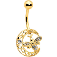 将图片加载到图库查看器,Clear Gem Gold Tone Lunar Dragonfly Belly Ring