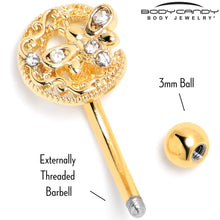 Load image into Gallery viewer, 16G 5/16 Clear Gem Gold Tone Lunar Dragonfly Curved Eyebrow Ring