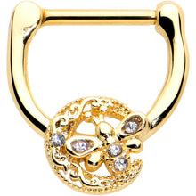 Load image into Gallery viewer, 16G 5/16 Clear Gem Gold Tone Lunar Dragonfly Cartilage Clicker