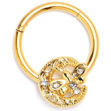 Load image into Gallery viewer, 16G 3/8 Clear Gem Gold Tone Lunar Dragonfly Hinged Segment Ring