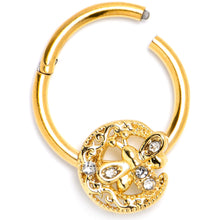 Load image into Gallery viewer, 16G 3/8 Clear Gem Gold Tone Lunar Dragonfly Hinged Segment Ring