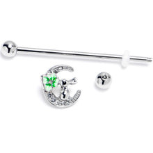 Load image into Gallery viewer, 14G Clear Gem Rabbit On Moon Flower Industrial Barbell 38mm