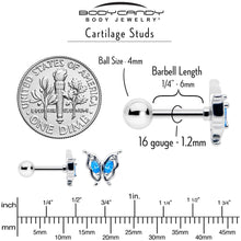 将图片加载到图库查看器,16G 1/4 Blue Gem Fancy Fab Butterfly Cartilage Tragus Earring