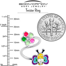 Load image into Gallery viewer, 14G 3/8 Clear CZ Gem Butterfly Love Bug Spiral Twister Belly Ring