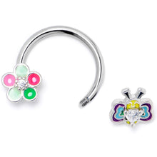 Load image into Gallery viewer, 16G 3/8 Clear CZ Gem Butterfly Love Bug Horseshoe Circular Barbell