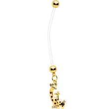 Load image into Gallery viewer, Clear CZ Gem Mom and Baby Giraffe Dangle PTFE Pregnancy Belly Ring