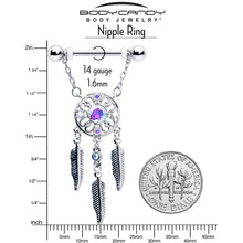 Load image into Gallery viewer, 14G 9/16 Aurora CZ Gem Dreamcatcher Dangle Nipple Ring Set