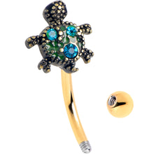 Load image into Gallery viewer, 16G 5/16 Blue Gem Gold Tone Sweet Sea Turtle Curved Eyebrow Ring
