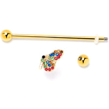 Load image into Gallery viewer, 14G Red Blue Gem Gold Tone Butterfly Industrial Barbell 38mm
