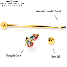 Load image into Gallery viewer, 14G Red Blue Gem Gold Tone Butterfly Industrial Barbell 38mm