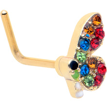Load image into Gallery viewer, 20G 7mm Red Blue Gem Gold Tone Butterfly L Shape Nose Ring
