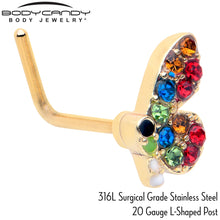 Load image into Gallery viewer, 20G 7mm Red Blue Gem Gold Tone Butterfly L Shape Nose Ring