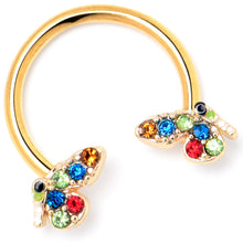 Load image into Gallery viewer, 16G 3/8 Red Blue Gem Gold Hue Butterfly Horseshoe Circular Barbell