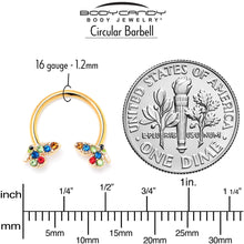 Load image into Gallery viewer, 16G 3/8 Red Blue Gem Gold Hue Butterfly Horseshoe Circular Barbell