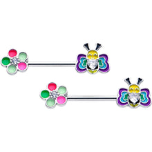 Load image into Gallery viewer, 14G 9/16 Clear CZ Gem Butterfly Love Bug Barbell Nipple Ring Set