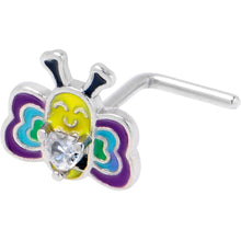 Load image into Gallery viewer, 20G 7mm Clear CZ Gem Butterfly Love Bug L Shape Nose Ring