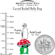 将图片加载到图库查看器,Clear Gem Happy Mushroom Red Green Belly Ring