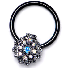 将图片加载到图库查看器,16G 3/8 Blue Aurora Gem Black Night Blossom BCR Captive Ring