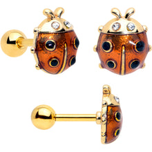 Load image into Gallery viewer, 16G 1/4 Clear Gem Gold Tone Ladybug Lotus Cartilage Set of 3