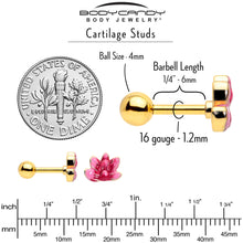 Load image into Gallery viewer, 16G 1/4 Clear Gem Gold Tone Ladybug Lotus Cartilage Set of 3