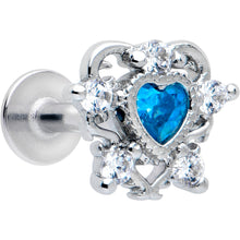 Load image into Gallery viewer, 16G Blue Clear CZ Gem Heart Pair Flat Back Earring