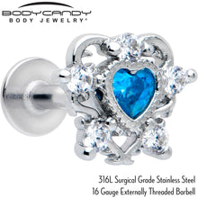 Load image into Gallery viewer, 16G Blue Clear CZ Gem Heart Pair Flat Back Earring