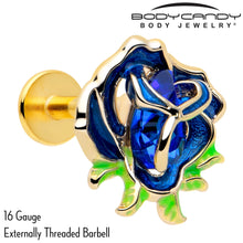 将图片加载到图库查看器,16G Gold Tone Deep Blue Flower Flat Back Earring