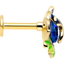 将图片加载到图库查看器,16G Gold Tone Deep Blue Flower Flat Back Earring