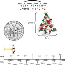 将图片加载到图库查看器,16G 1/4 Gold Tone Snowy Christmas Tree Holiday Labret Monroe Tragus