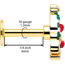 将图片加载到图库查看器,16G 1/4 Gold Tone Snowy Christmas Tree Holiday Labret Monroe Tragus