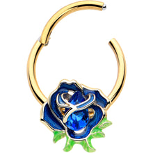 Load image into Gallery viewer, 16G 3/8 Blue Gem Gold Tone Deep Blue Flower Hinged Segment Ring