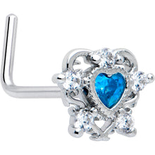 Load image into Gallery viewer, 20G 7mm Blue Clear CZ Gem Heart Pair L Shape Nose Ring