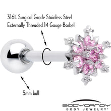 Load image into Gallery viewer, Pink CZ Gem Snowflake Glam Barbell Tongue Ring