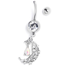 将图片加载到图库查看器,White Clear Gem Constellation Moon Dangle Belly Ring