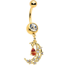Load image into Gallery viewer, Clear Brown Gem Gold Tone Constellation Moon Dangle Belly Ring