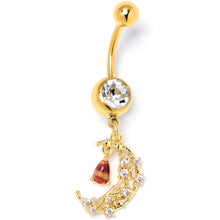 Load image into Gallery viewer, Clear Brown Gem Gold Tone Constellation Moon Dangle Belly Ring
