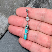 将图片加载到图库查看器,Blue Turquoise Skull Obelisk Rose Dangle Belly Ring