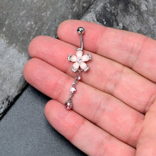 Load image into Gallery viewer, Pink Clear Gem Retro Flower Glamour Dangle Belly Ring