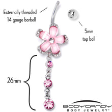 Load image into Gallery viewer, Pink Clear Gem Retro Flower Glamour Dangle Belly Ring