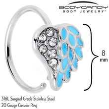 Load image into Gallery viewer, 20G 5/16 Clear Gem Heavenly Heart Angel Wing Blue Nose Hoop