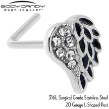 Load image into Gallery viewer, 20G 7mm Clear Gem Heavenly Heart Angel Wing Black L Shape Nose Ring