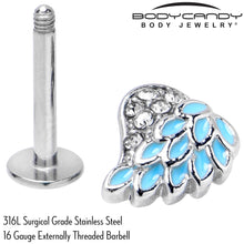 Load image into Gallery viewer, 16G 5/16 Clear Gem Heavenly Heart Angel Wing Blue Labret Tragus
