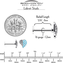 Load image into Gallery viewer, 16G 5/16 Clear Gem Heavenly Heart Angel Wing Blue Labret Tragus